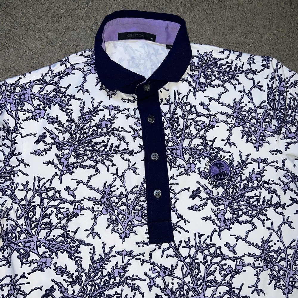 Greyson Dragonfly Garden Polo Mens Small Arctic Pebble Beach